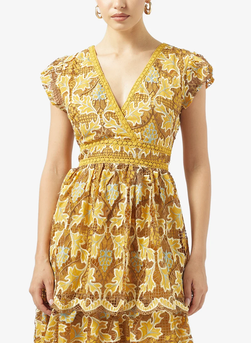 Just Me  Printed Ruffle Sleeve Midi Dress for Women | Best Price UAE